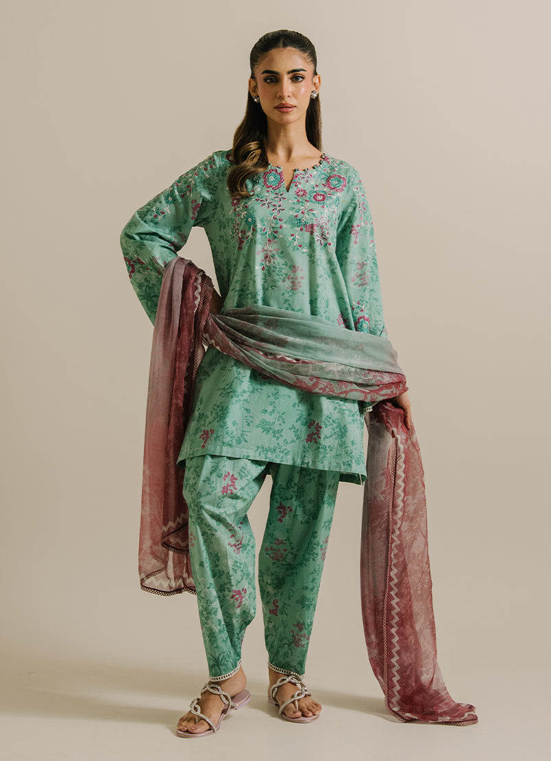 3 PC Printed Embroidered Suit