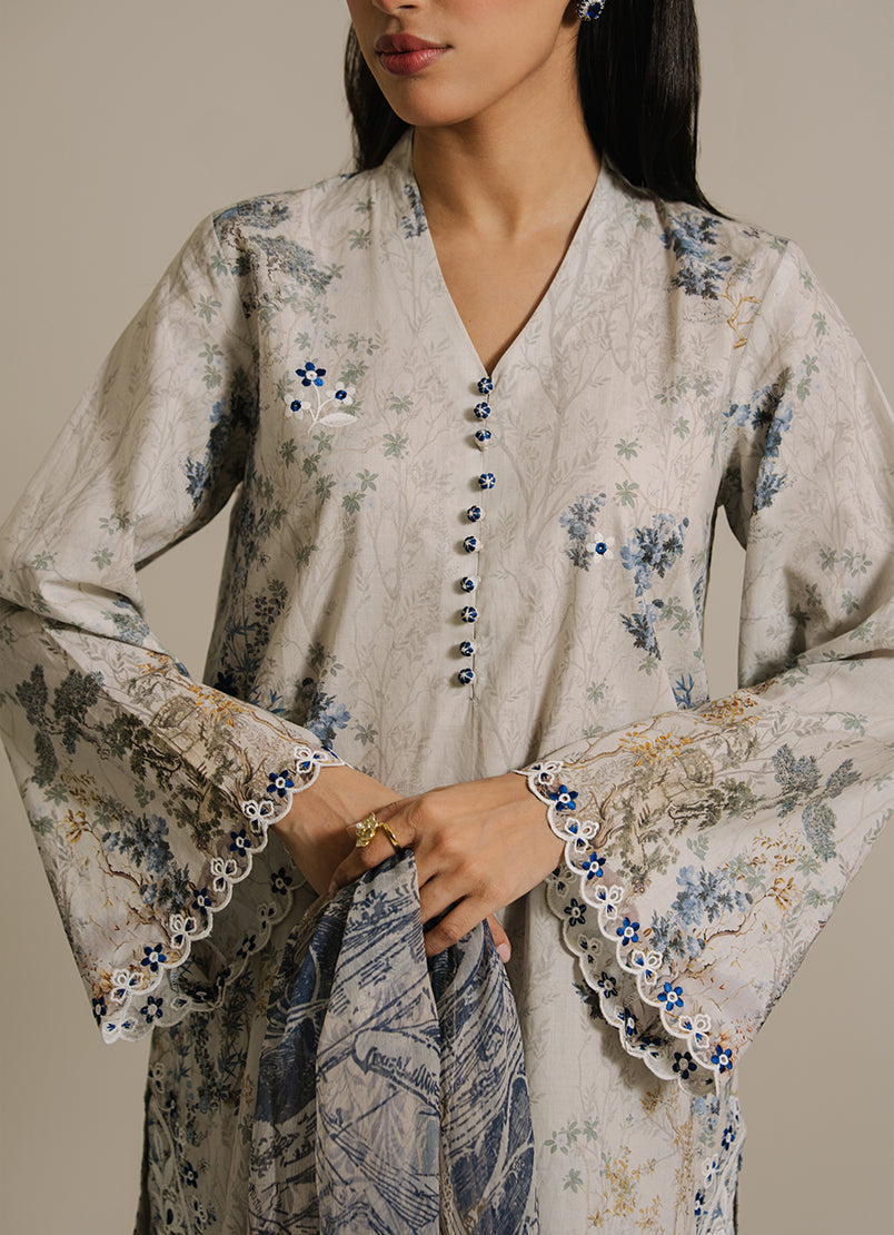 3 PC Printed Embroidered Suit