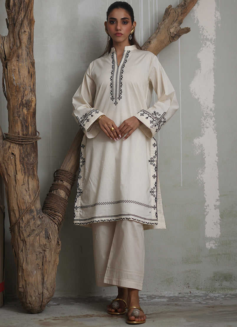 Ivory Embroidered Kurta